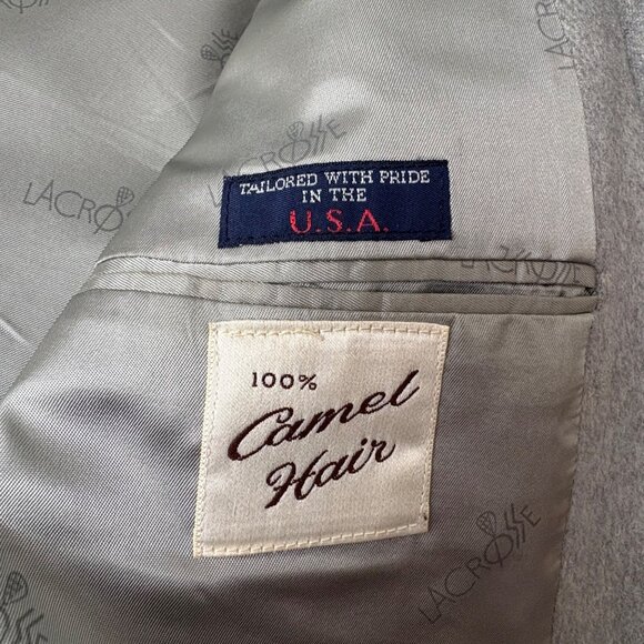 Vintage Lacrosse Mens Camel Hair Gray Blazer 42L Made In USA Lined Flaws - Picture 4 of 12